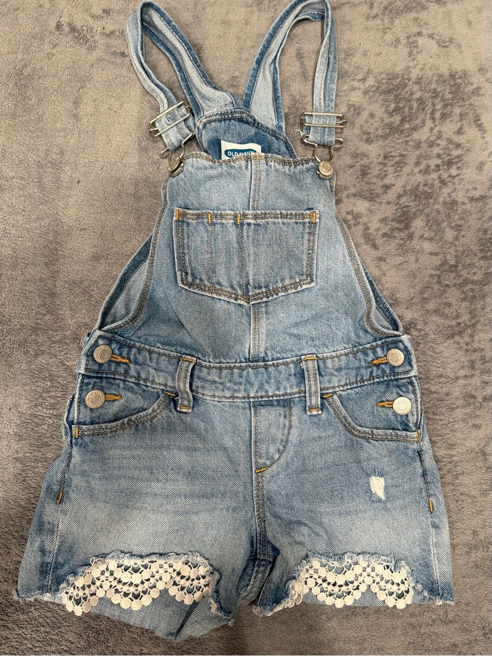 Old Navy Light Blue Denim Short Overalls with Lace Hem